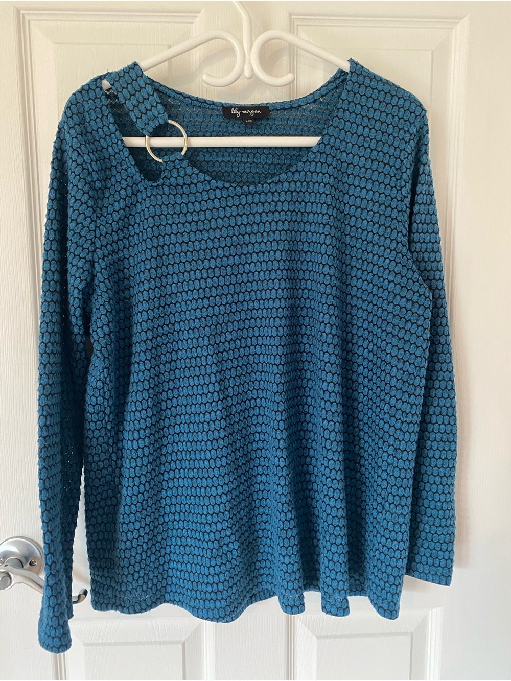 Lily Morgan Teal Honeycomb Knit Top